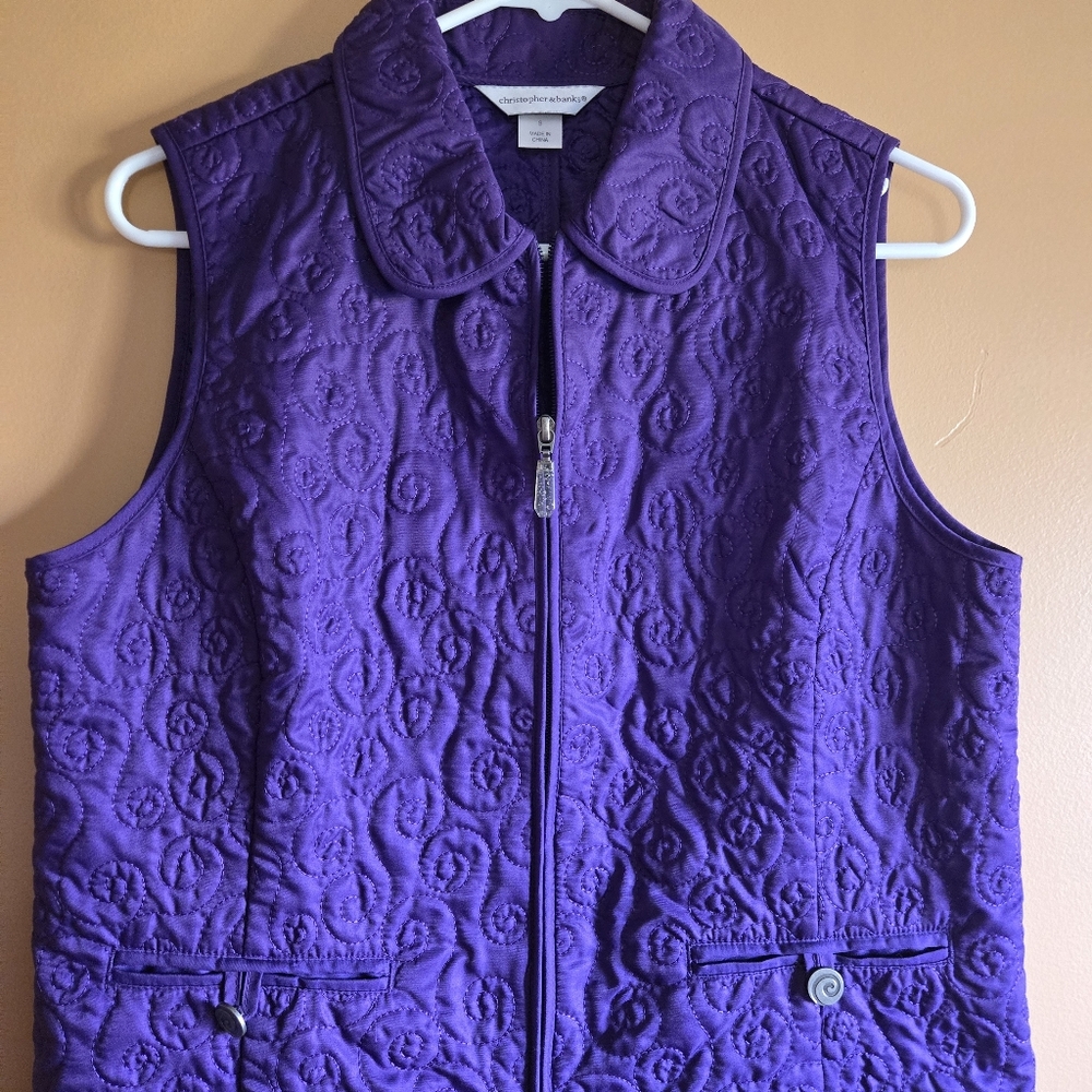 Christopher & Bankd Purple Quilted Vest With Pockets PTP=19.25"